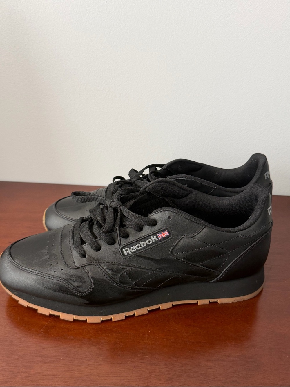 Reebok Men's Black Leather Athletic Sneakers with Gum Sole